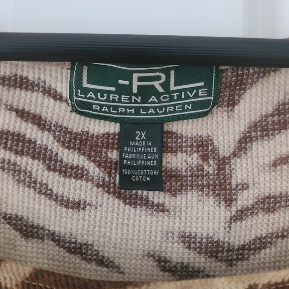 Lauren Ralph Lauren Active Waffle Knit T-Shirt Size 2X Brown & Tan Zebra Print - Picture 6 of 8
